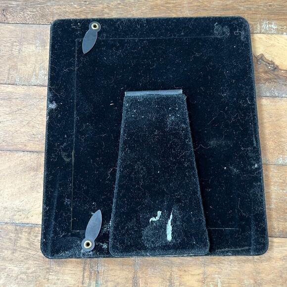 Vintage MCM Enamel Photo Frame Dark Green Yellow Roses With Gold Border Retro - Picture 5 of 12